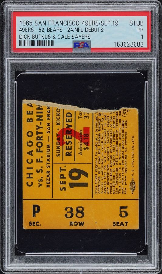 Gale Sayers & Dick Butkus NFL Debuts- PSA 1, Only One Graded! 1965 Chicago Bears vs San Francisco 49ers