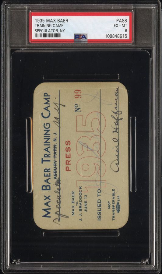 1935 Max Baer Training Camp Press Pass – Joe Louis Fight Preparation – PSA 6, The ONLY GRADED EXAMPLE