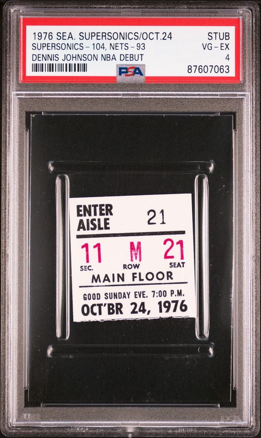 1976 Dennis Johnson NBA Debut Ticket- PSA 4, Pop One! The ONLY PSA Graded Example