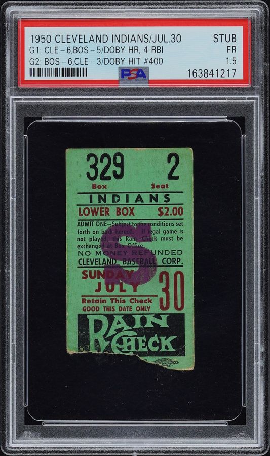 1950 Larry Doby 400th Career Hit & 4-RBI HR Doubleheader Ticket Stub – Indians vs. Red Sox – PSA 1.5 (One of Only Two Graded Examples)