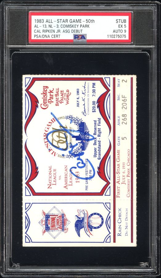 1983 Cal Ripken Jr. All-Star Game Debut Signed Ticket – Baltimore Orioles - PSA EX 5, Auto 9