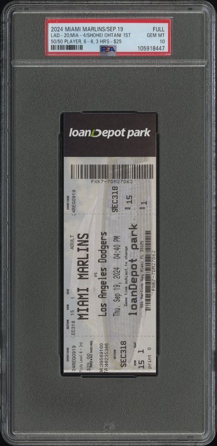 2024 Shohei Ohtani Historic 50/50 Game Full Ticket PSA 10 (6-for-6, 3 HRs, 10 RBI)