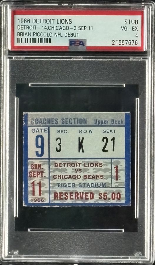 1966 Brian Piccolo NFL Debut Ticket – Bears vs. Lions – PSA 4 (Pop 5 with only 3 Graded Higher)
