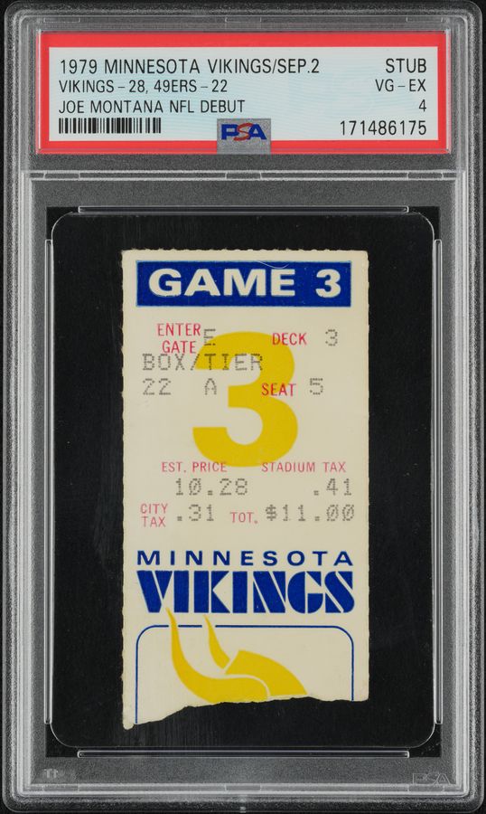 1979 Joe Montana NFL Debut Ticket– PSA 4! Highest Graded of Only Three Unsigned Examples