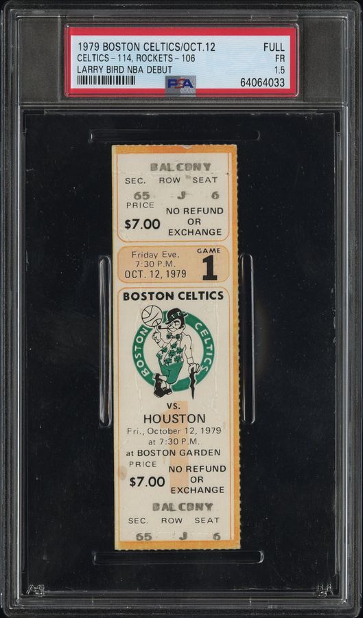 1979 Larry Bird NBA Debut Full Ticket – Celtics vs. Rockets – PSA 1.5 – Rare Full