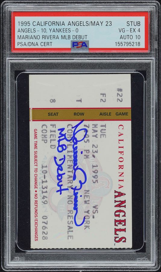 Mariano Rivera Signed MLB Debut Ticket Stub California Angels vs. New York Yankees May 23, 1995 PSA/DNA Auto Grade 10