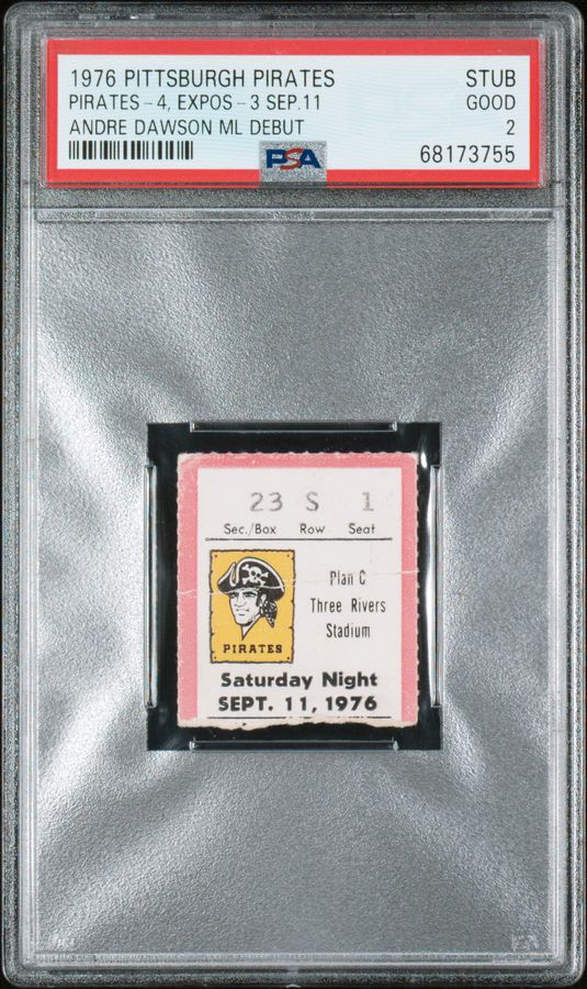 1976 Andre Dawson MLB Debut Ticket - Only 3 Graded by PSA - Pittsburgh Pirates, PSA Good 2