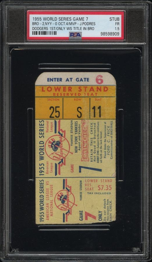 1955 World Series Game 7 Ticket Stub – Jackie Robinson, Brooklyn Dodgers First & Only World Series Championship – CLINCHER - PSA FR 1.5