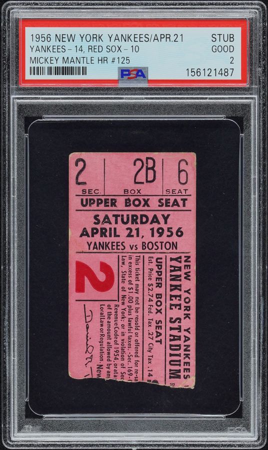 1956 New York Yankees Ticket- Mickey Mantle 125th Home Run – PSA GOOD 2