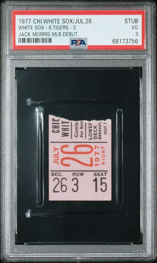 Jack Morris MLB Debut - 1977 Chicago White Sox Ticket Stub – VERY RARE - July 26, 1977 – PSA VG 3