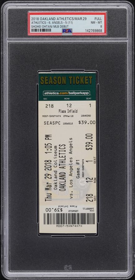 2018 Shohei Ohtani MLB Debut FULL Box Office Season Ticket – Rare! PSA NM-MT 8