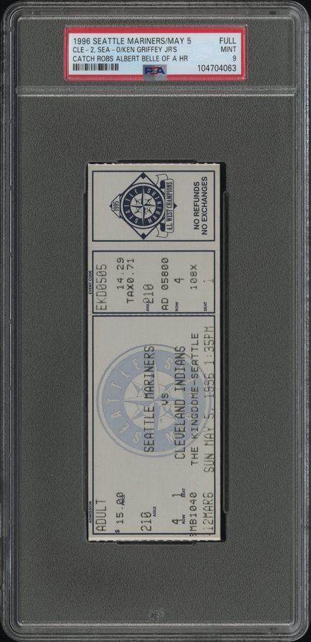 1996 Ken Griffey Jr. Robs Albert Belle of Home Run FULL Ticket - Seattle Mariners - PSA 9 - Amazing Catch by Junior! (Sole PSA Graded Example)
