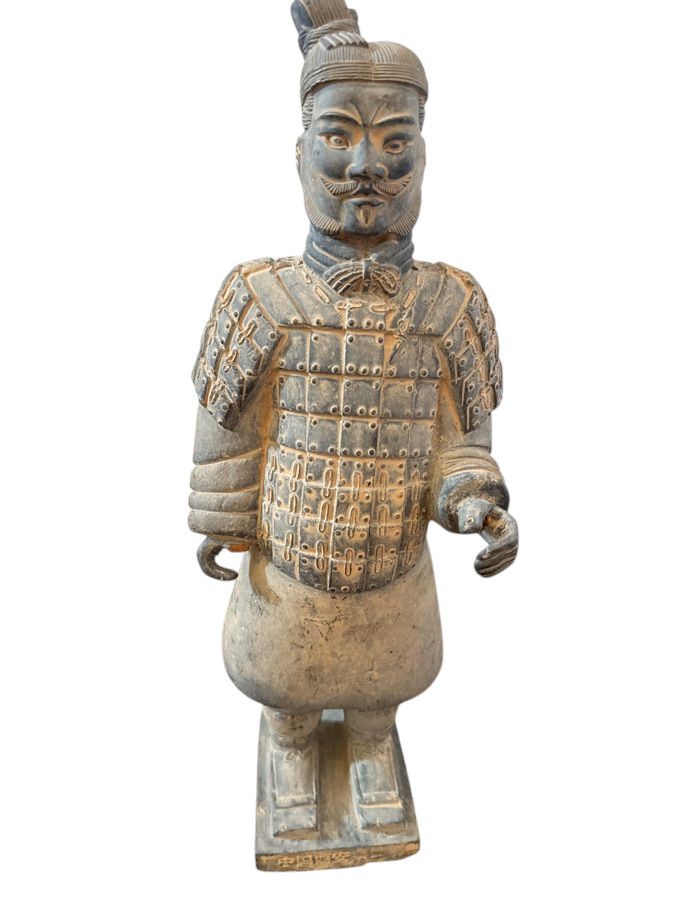 Asian Warrior Terracotta Statue 15”, Note Broken Thumb Auction