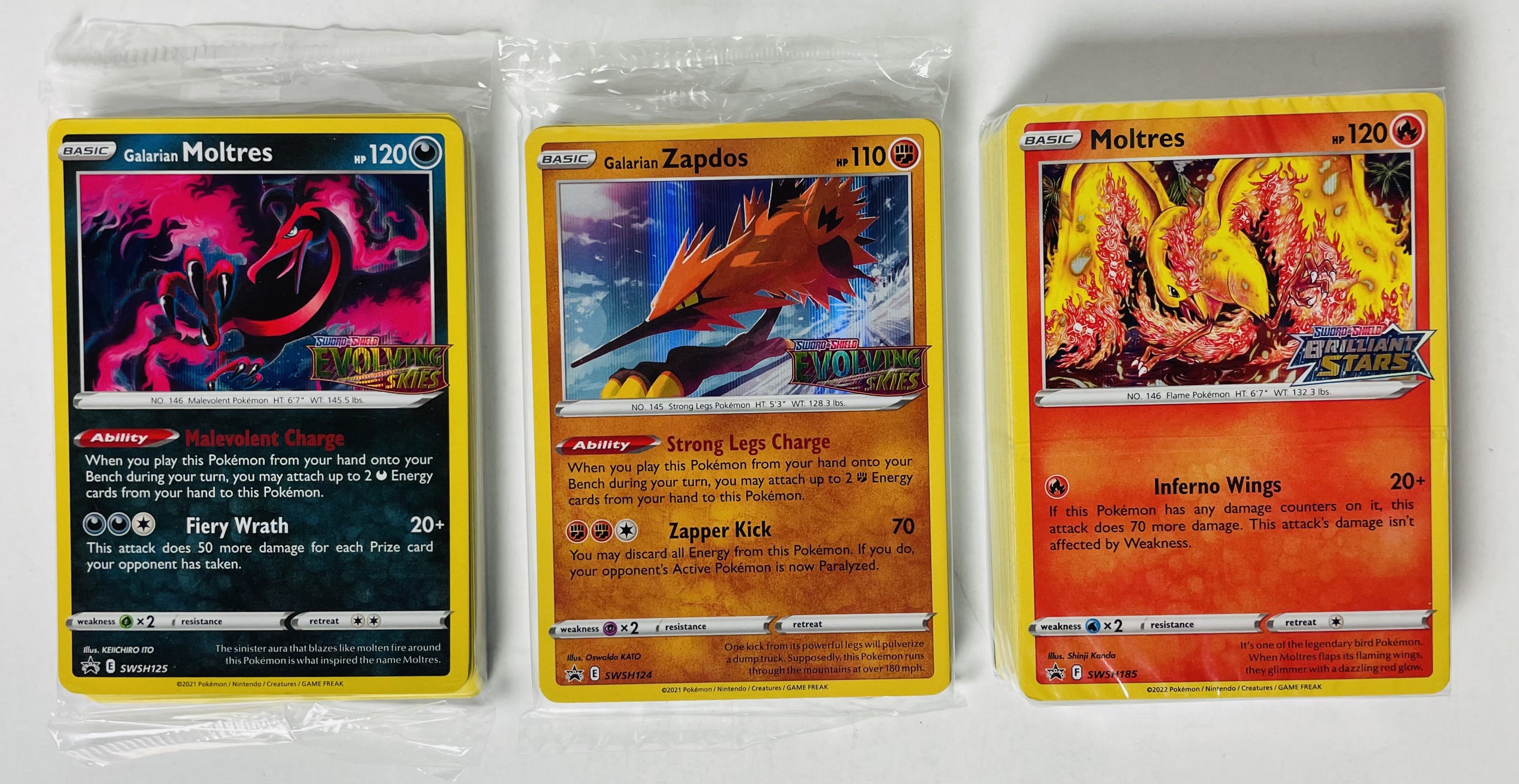 3 Sealed / Never Opened Packs of Pokmon Cards: 2 Pack of Approximaetly 24  Cards Each and 1 Pack of Approximately 40 Cards: Top Holo Foil Cards are  2021 Sword & Shield
