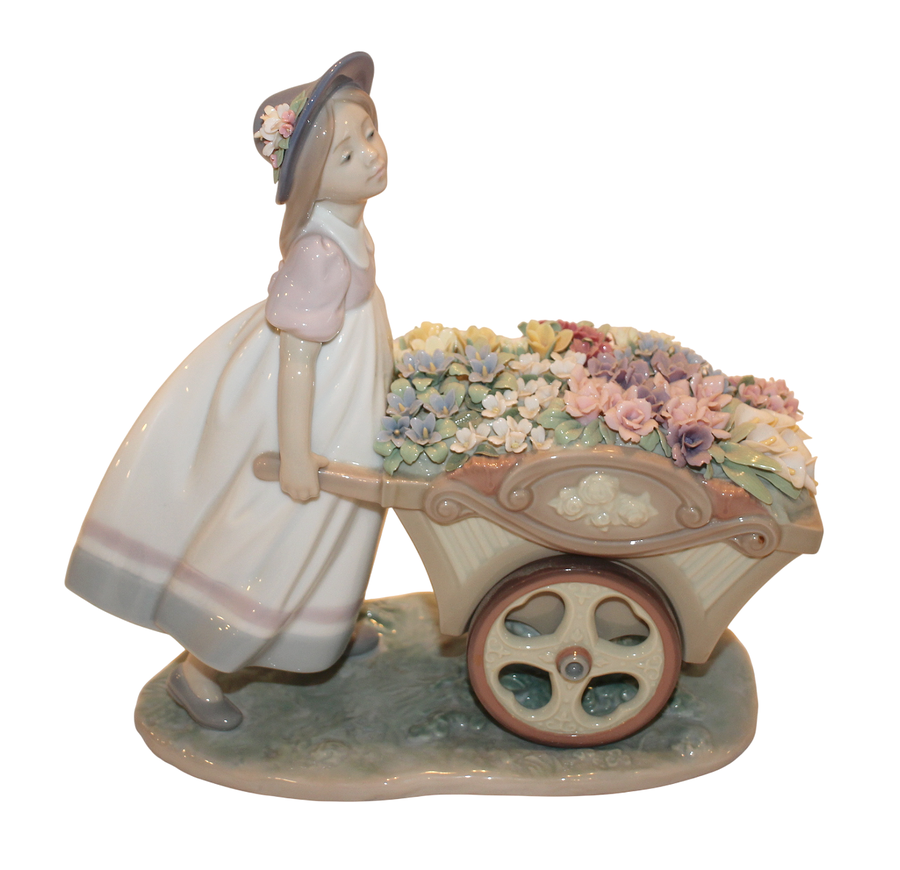 Lladró Girl with Wheelbarrow Full of Flowers 06521 Auction