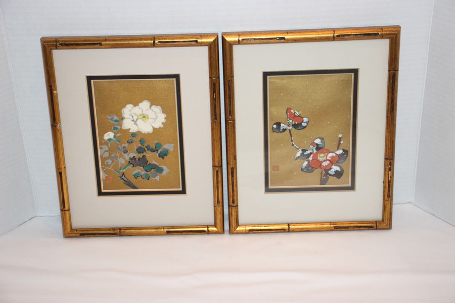 Pair of Vintage Japanese Color Woodcut Prints by Benji Asada