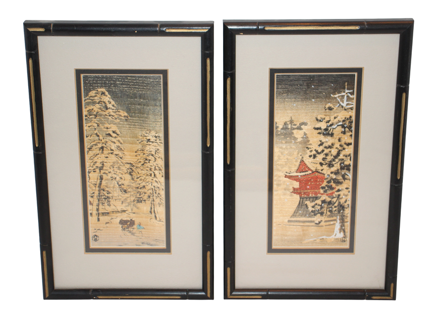 2 Vintage 1930 Original Colored Woodblock Japanese Prints by Benji