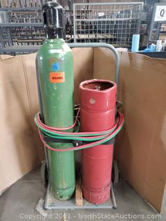 Oxygen and Acetylene Tanks And Cart