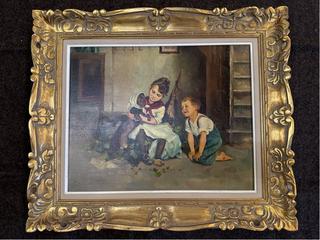 Kids with Dog Oil Painting
